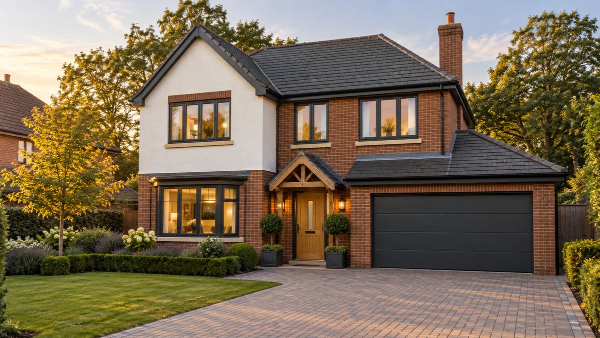 A four-bedroom Essex house drawn in pencil on the left, becoming the finished photographed home on the right